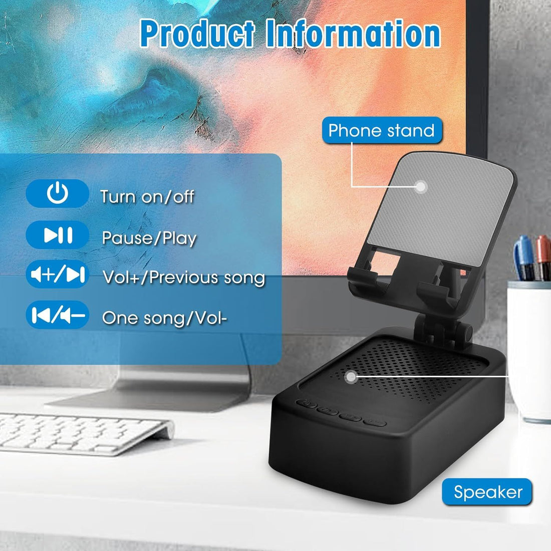 Roarswa Mobile Phone Holder with HD Bluetooth Speaker – Adjustable Stand with Powerful Sound